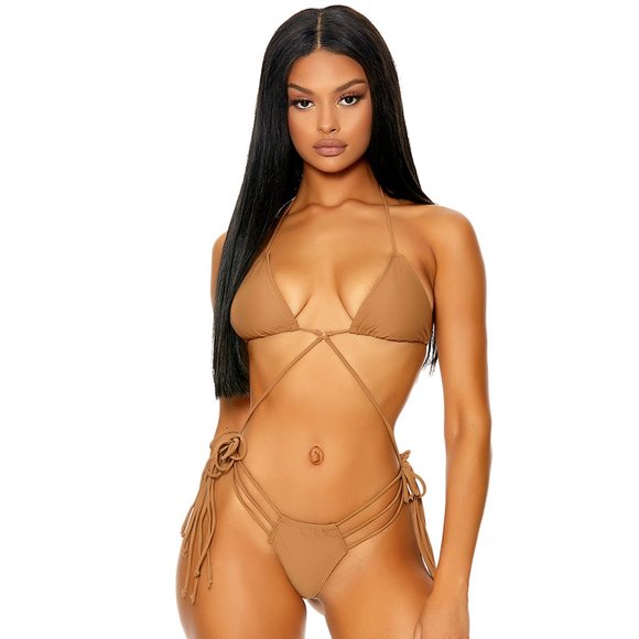 Halter Bikini Top with Connectable Bottoms Set Mocha - Picture 1 of 3